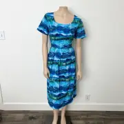 Modcloth Size XL Frock Shop Blue Bob Ross Mountain Print Fit & Flare Midi Dress