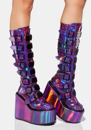 [Demonia] Purple Holographic Patent Trinity Boots