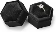 [Generic] Velvet Ring Box - Vintage Hexagon Premium Jewelry Display Holder Gift Box with Detachable Lid for Wedding Ceremony Proposal Engagement