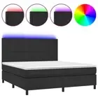 Queen Mattress with LED Lights Bed Frame Base & Topper Set Faux Leather Black