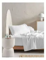 [Linen House] Augusta 500TC Cotton Sateen Sheet Set In White