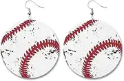 Locrccl Wooden Sports Geometry Ball Earrings Leather Sporty Style Heart Round Teardrop-Shaped Hollow Earrings，Volleyball, Softball, Tennis Basketball, Baseball, Football Earrings Rugby Jewelry for Girls Women Cheerleaders Player Fan Gift