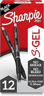 Sharpie S-Gel, Gel Pens, Ultra Fine Point (0.38mm), Black, 12 Count