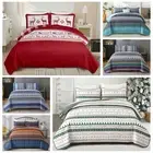 Stripe Bedspread Set Patchwork Quilted Coverlet Queen/King Size Bedding Soft New
