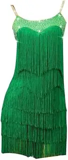 [JRUIA] Women's Latin Dance Training Dresses Flapper Tassel Tango Salsa Dancing Clothes Strapless Cha Cha Ballroom Costume