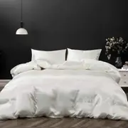 White Silky Satin Quilt Cover Set AU Super King Size, 3 Piece Art Silk Satin Duvet/Quilt Cover Set