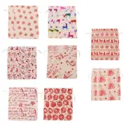 1X(16Pcs Christmas Drawstring Gift Bags Burlap, Gift Pouch Goody Bags for3080