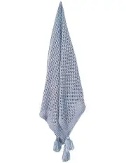 [MAINE & CRAWFORD] Hania Chunky Knit Throw Blanket With Tassels 152x127cm in Smokey Blue