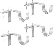 4 Pieces Curtain Pole Bracket Set, TuoYi Heavy Duty Metal Curtain Rail Brackets with Screw, Window Rods,Heavy Duty Metal Curtain Pole Holder, Wall Bracket Set (Silver)