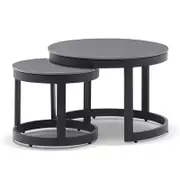 Hugo Outdoor Round Ceramic and Aluminium Coffee Table Set Charcoal
