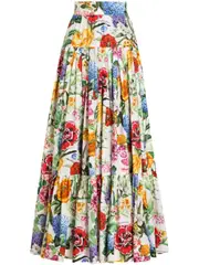 [Dolce & Gabbana] Dolce & Gabbana-Gonna Lunga A Balze Con Stampa Floreale-Donna 40 IT
