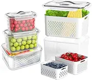[MCHERRY] Fresh Food Storage Containers, 3 Pack Fridge Storage Container 3.15 L+1.7 L+0.8 L Keep Fresh Produce Saver BPA Free With Vents, Stackable Vegetable Containers For Fruit Salad in Refrigerator