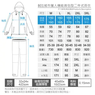 寶嘉尼 BAOGANI B01 城市獵人機能背包型 二件式雨衣 迷彩綠 兩件式雨衣 背包款 背包拉鍊 迷彩雨衣