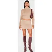 Mocha Fluffy Knit Micro Mini Skirt, Mocha