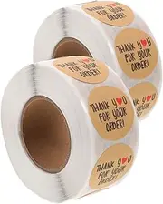 2Rolls Thank You Label Stickers Kraft Sealing Stickers for Party Favors and Homemade Treats Self Adhesive Design for Easy Use