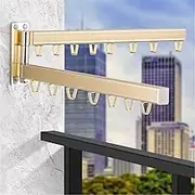 Wall Mounted Drying Rack Wall Folding Clothes Hanger Indoor Outdoor Clothes Drying Rack for Laundry Room Coat Hangers(Gold)