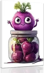 ZXHYWYM Funny Kitchen Canvas Wall Art Whimsical Food Art Pictures Fruit Vegetable Painting Humorous Poster Prints for Kitchen Dining Room Decor Framed (12" x 18")