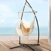 Gardeon Hammock, Single or Double Size Chair Portable Camping Swing Hanging Chairs Hammocks Patio Backyard Porch Outdoor Indoor Furniture, with Stand Firm Structure Cream