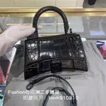 BALENCIAGA巴黎世家 HOURGLASS XS黑色鱷魚紋 沙漏包 手提包 女生包