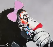 Girl Monkey - Framed Canvas - Street Art Print - ready to hang 70cm x 50cm