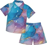 [Caihoyu] Toddler Baby Boys Short SleeveButton Down Shirt Elastic Drawstring Shorts Set Toddler Kids Baby Boys Summer Clothing