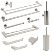 KYLINS Brushed Nickel Towel Rail Toilet Paper Holder Clean Brush Robe Hook