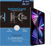 RetinaGuard Anti Blue Light Tempered Glass Screen Protector with Sliver Ion for 2018-2022 iPad Pro 11 Inch, SGS and Intertek Tested, Blocks Excessive Harmful Blue Light, Reduce Eye Fatigue