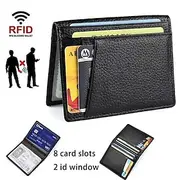 Ultra Slim Front Pocket Wallet Bifold Mens Wallet With 8 Card Slots Minimalist Travel Wallet Flip ID Window Slots for Driver License ID Cards Business Wallet S