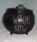 RAE DUNN Script Black WITCH'S BREW Lidded Cauldron HALLOWEEN Cookie Jar