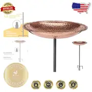 Artisan-Hammered Copper Bird Bath with 33” Steel Garden Pole - Stable Design