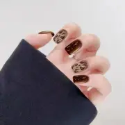 10Pcs Short Square False Press on Nails Maillard Leopard Print Fake Nails