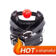 Newest PU Padded Collar with Ball Open Mouth Gag Head Harness Restraint Slave