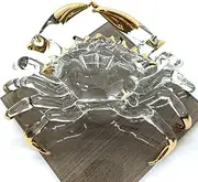 [Sansukjai] 6 inches Crab Figurines Hand Blown Glass Art W' 22k Gold Trim Animals Collectible Gift Home Decor, Clear Gold