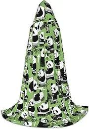 SKKNT Panda Bamboo Print Halloween Hooded Cloak Full Length Cape With Hood For Men And Women For Carnival