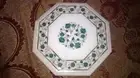 12" White Marble Console Coffee Table Top Malachite Inlay Floral Art Decor E1137