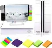 Daily Treasures Acrylic Monitor Memo Board, 7Pcs Set Includes 2Pcs Computer Monitors Side Panel(Left+Right), 1Pcs Message Memo Pad Shelve+4 Set Sticky Notes for Office Home Desk Organizer Phone Holder
