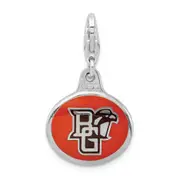 Sterling Silver Amore La Vita Rhodium-Plated Polished Enameled Bowling Green University Charm With Fancy Lobster Clasp