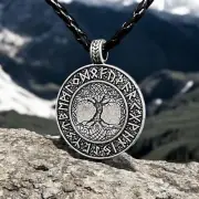 “Norse Tree of Life Pendant Necklace with Viking Runes”