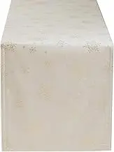 HARORBAY White Table Runner 13 x 72 Inch, Gold Dresser Scarf for Dining Room Kitchen Party Winter Holiday, Cream Snowflake Embroidery Pattern Table Runner for Coffee Table