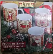 Sakura Debbie Mumm Stoneware 1997 Christmas Red Santa SET Of 4 MUGS New in Box