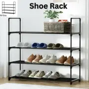 Artiss 4 Compartments Shoe Rack Organiser Storage Store Footwear Order-Black