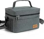 Lunch Bag for Men/Women, Insulated Reusable Lunch Box Leakproof Cooler Tote Bag Freezable with Adjustable Shoulder Strap for Office Work Picnic Beach(Grey)