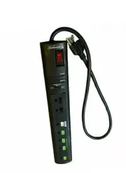 Advanced Surge Protector 7 Outlets 2.5' Cord Grounded Black Switch Power Strip