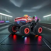 Remote Control Car, 2.4Ghz All Terrain Dinosaur Monster Truck Toys, RC Truck with Music, 3 Lighting Effects, 360 Stunt Capable, All Included Ready to Run, Toy Gifts for Boys and Girls (Red)