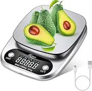 DANWIRT Food Scale - 304 Stainless Steel Digital Kitchen Scale with LCD Display, USB Rechargeable - Anti-Fingerprint Design for Precise Baking, Cooking, and Meal Prep, 9 Weight Units, Tare Function