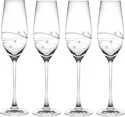 [Barski] Handmade Glass - Sparkle - Champagne Flute Glass - Decorated with Real Swarovski Diamonds - Gift Boxed - 7 oz. - Made in Europe - Set of 4