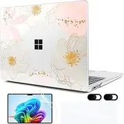 MEEgoodo Case for Microsoft Surface Laptop 13.8 inch Touchscreen 2024 (7th Edition),Clear Cover Fit Model 2036,Laptop Hard Shell with Keyboard & Webcam Cover & Screen Protector,Tropical Pink Flowers