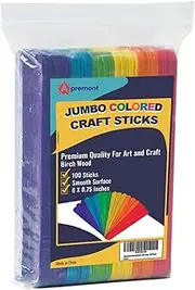 Apremont 100 Pieces Assorted Jumbo Colored Wooden 6 Inches Long Craft Sticks, Rainbow Popsicle Stick, Arts and Crafts, Best for DIY Games Making, Building Designs or Kids Education