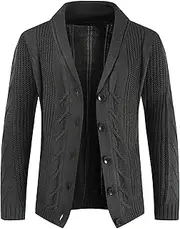 [Generic] Men's Solid Shawl Collar Knit Cardigan Male Long Sleeve Shawl Collar Cardigan Button Cable Knit Sweater for Men