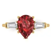 2.3Ct Pear Cut Natural Garnet 14K/18K Gold Engagement Promise Statement Ring